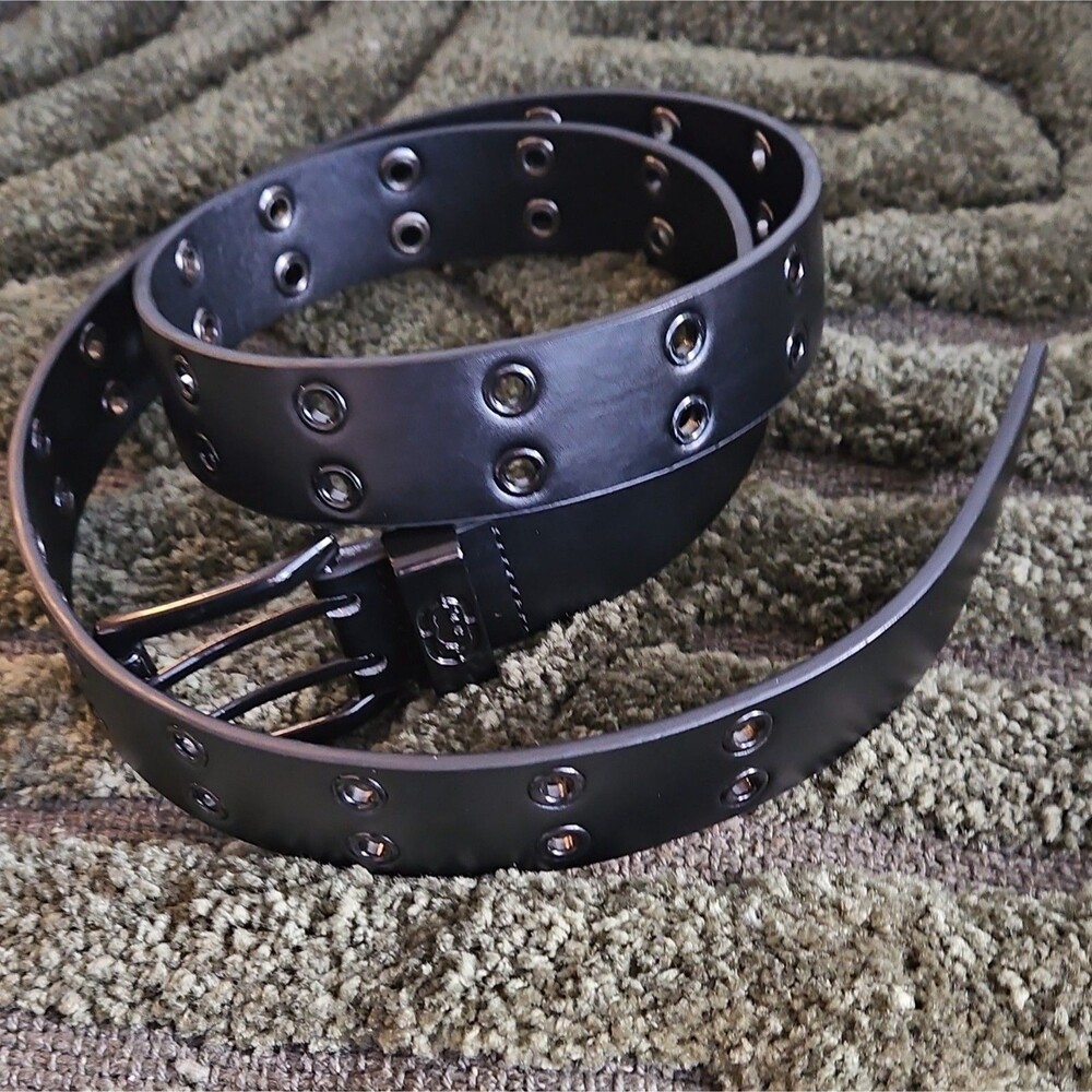 Ecko Unltd. Men's Black Grommet Belt Size 42 1 3/4in Adjustable Metal